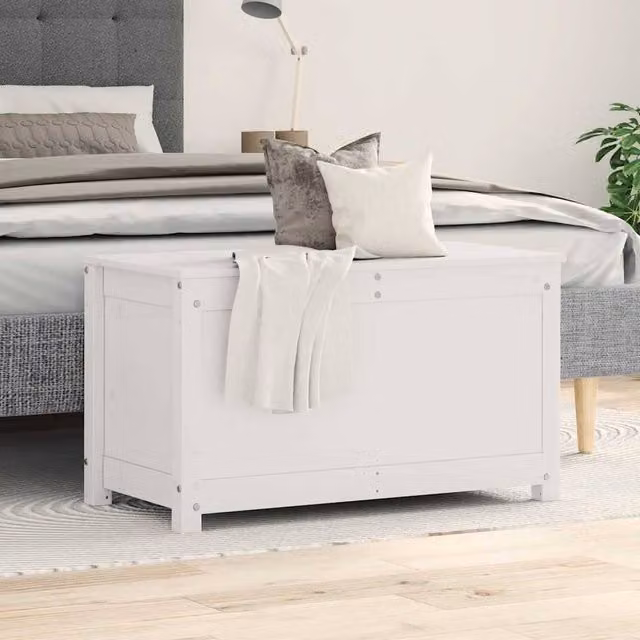 Berkfield White Solid Wood Pine Home Storage Box W/D/H: 80 x 40 x 45.5 cm