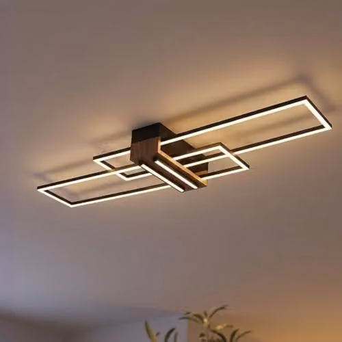 Netlighting Dakari Modern LED Ceiling Light in Black and Wood Look, W: 100 cm, D: 25 cm – 2