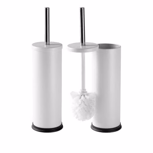 Harbour Housewares Pack of 2 White Stainless Steel and Plastic Freestanding Toilet Brushes with Holders