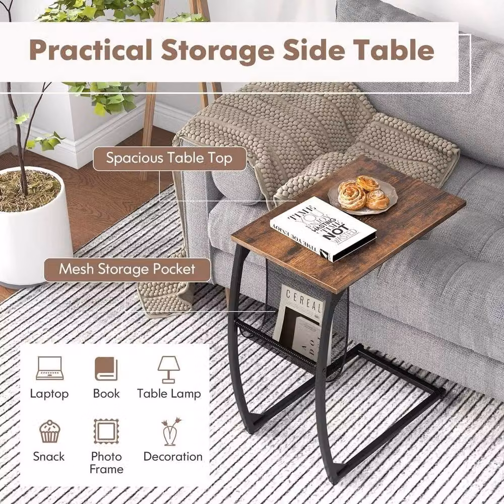 KORVIXA C-Shaped Metal Side Table in Brown, Height: 100 cm – 3