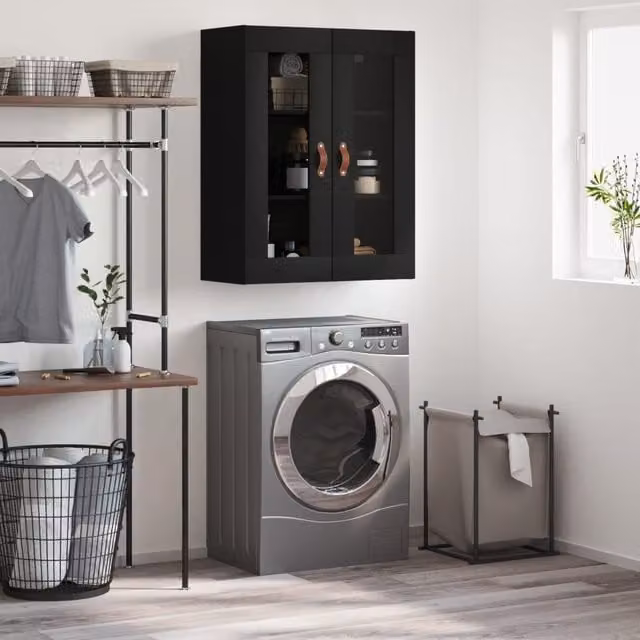 Berkfield Home Wall Mounted Cabinet with Glass Doors, Black, W/D/H: 69.5 x 34 x 90 cm – 1