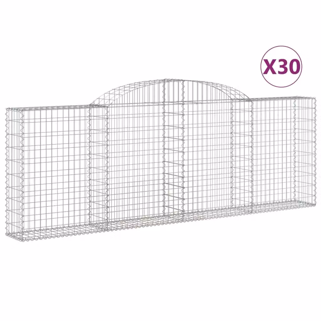 Berkfield Home Arched Gabion Baskets, 30 Pieces, Silver Galvanised Steel, W: 300 cm, D: 30 cm, H: 100/120 cm – 2