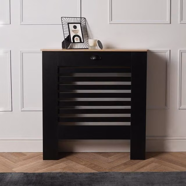 OHS Modern Wooden Grill Radiator Cover in Matt Black