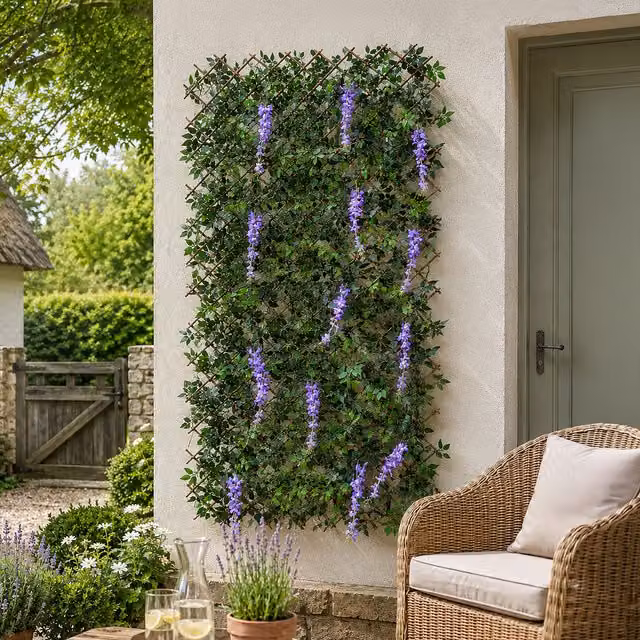 Marco Paul Artificial Wisteria Purple Expandable Willow Trellis Garden Privacy Screen, W/H: 90 x 180 cm