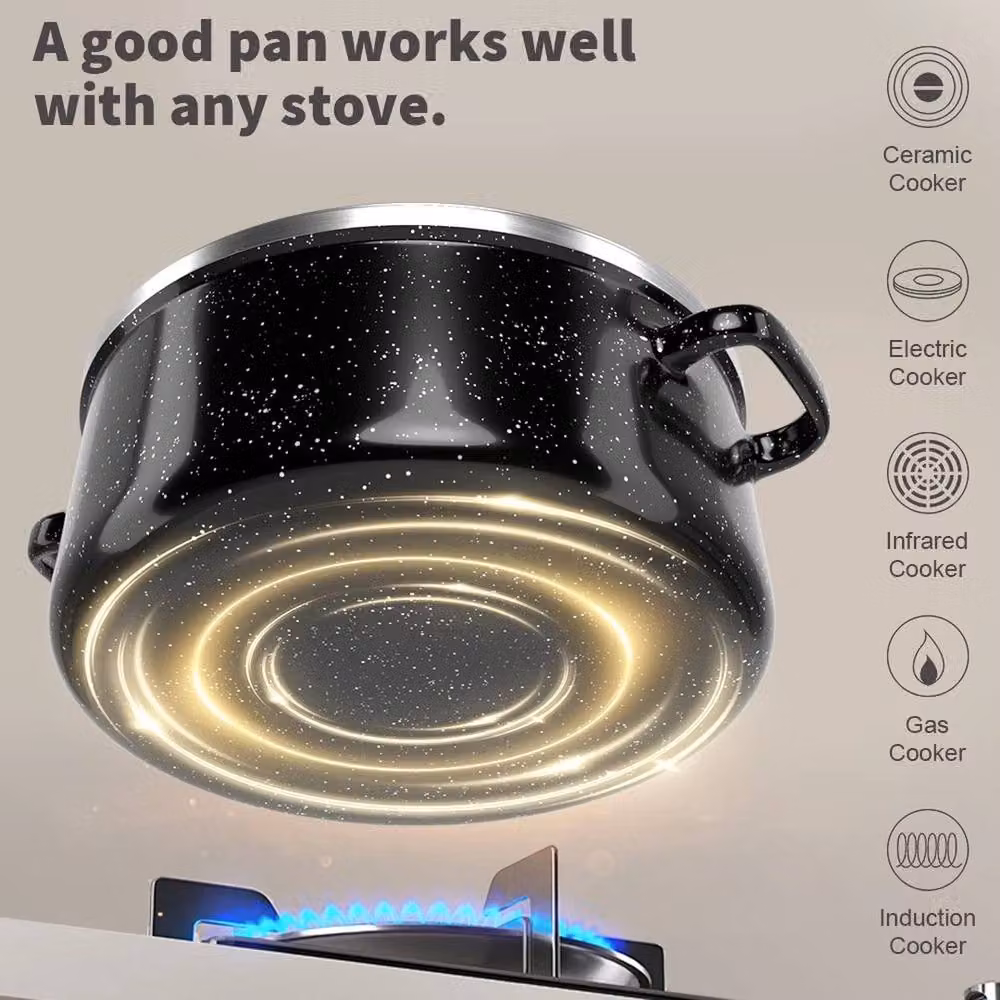 PAWNORA 5-Piece Black Enamel Cookware Set Compatible with Gas and Induction Stoves – 4