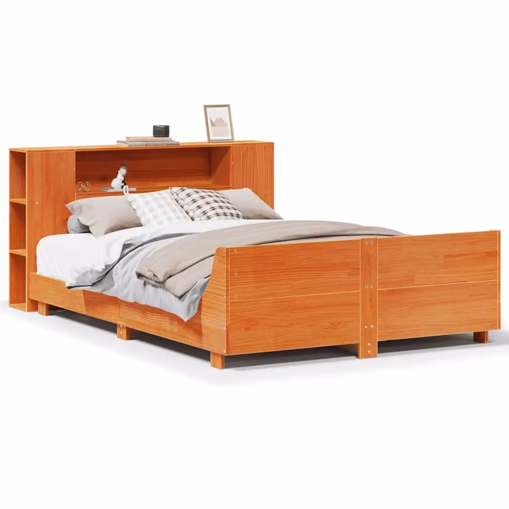 Berkfield Home King Size Solid Wood Pine Bed Frame in Wax Brown, W/D/H: 150 x 200 cm – 2