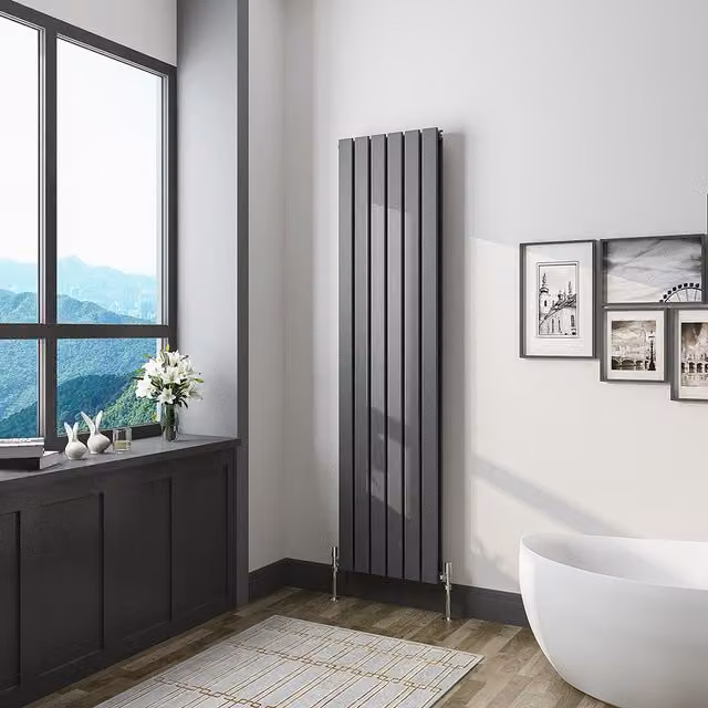 AicaBathroom Vertical Flat Panel Double Steel Radiator in Anthracite, H: 160 cm, W: 40.8 cm, D: 40.8 cm