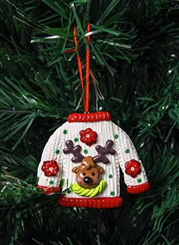 Shatchi 12-Piece Set of Multicolour Ceramic Christmas Tree Hanging Jumper Ornaments Featuring Santa, Snowman and Reindeer Figures – 3