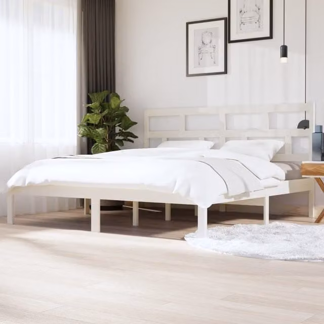 Berkfield Home White Solid Wood Pine Bed Frame W/D/H: 200 x 200 cm – 1