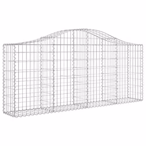 vidaXL Arched Gabion Baskets, 2 Pieces, Galvanised Steel, Silver, W/D/H: 200 x 30 x 80/100 cm