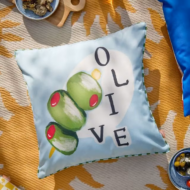 Make It A Home Mediterranean Striped Square Outdoor Cushion in Green and Blue