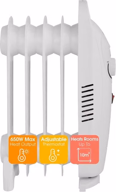 Abode 650W 5 Fin Oil Filled Portable Radiator in White – 1