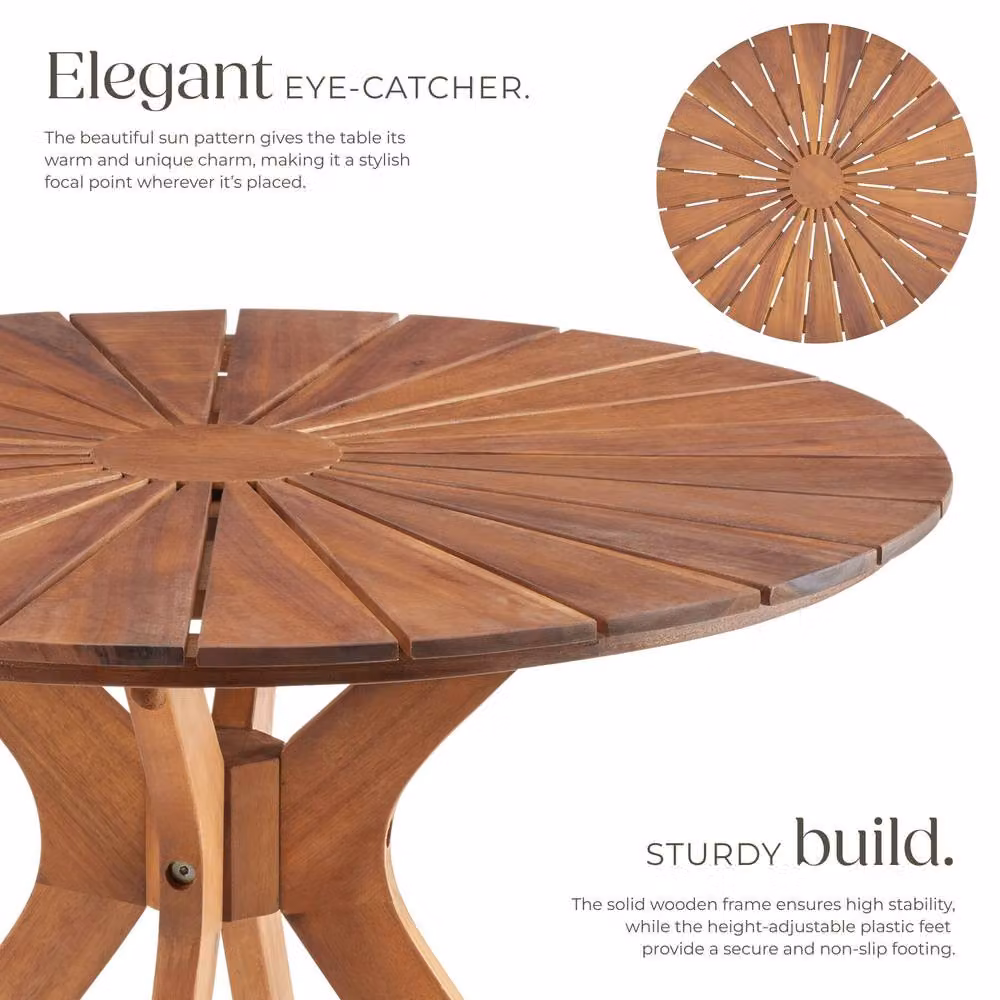 tectake Pollensa Round Garden Table in Brown Oiled Solid Acacia Wood – 3