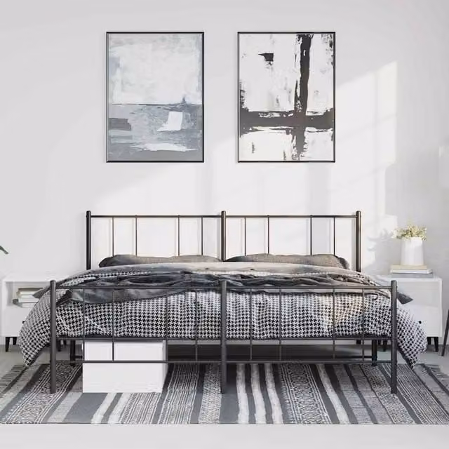 Berkfield Home Metal Bed Frame with Headboard and Footboard in Black, W/D/H: 193 x 198 x 90 cm – 1