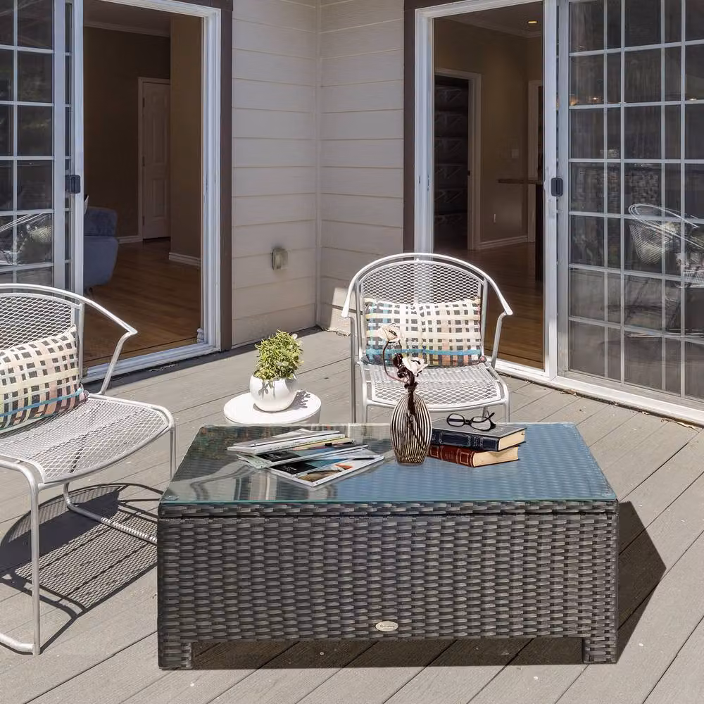ERGOVEXA Black PE Rattan Coffee Table with Metal and Glass Details – 4