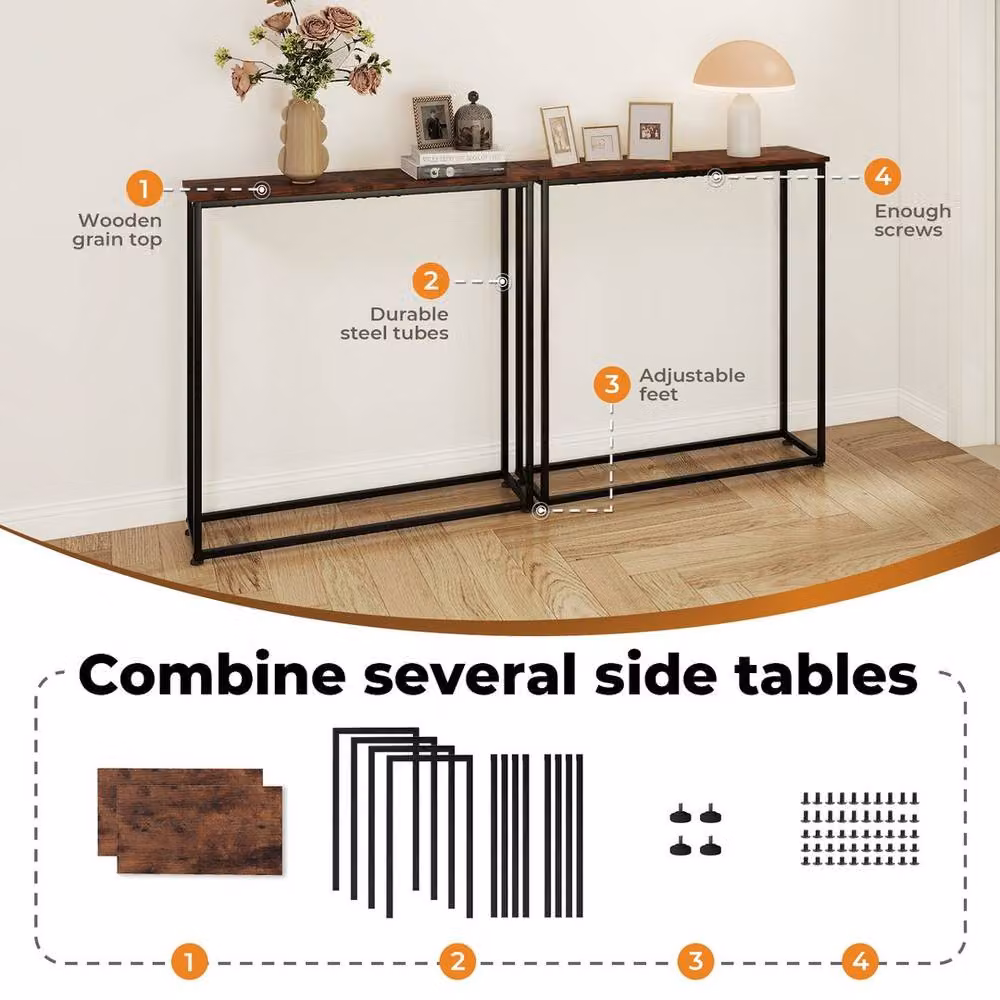 Kelvenix Slimbar Industrial Hallway and Sofa Table in Brown Wood and Black Metal, W/D/H: 100 x 100 x 75 cm – 5