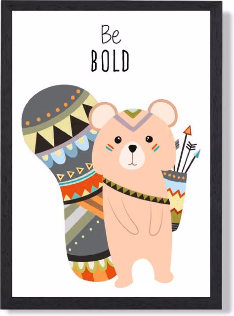 ARTZE Be Bold Squirrel Tribal Animal Quote Framed Print, Peach and Black, A4