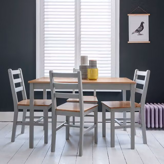 Noa and Nani Annika Rectangular Dining Table and 4 Chairs Set in Grey Pine Wood