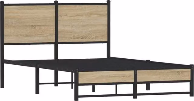 Berkfield Home Metal and Wood Bed Frame in Sonoma Oak and Brown, W/D/H: 120 x 200 cm