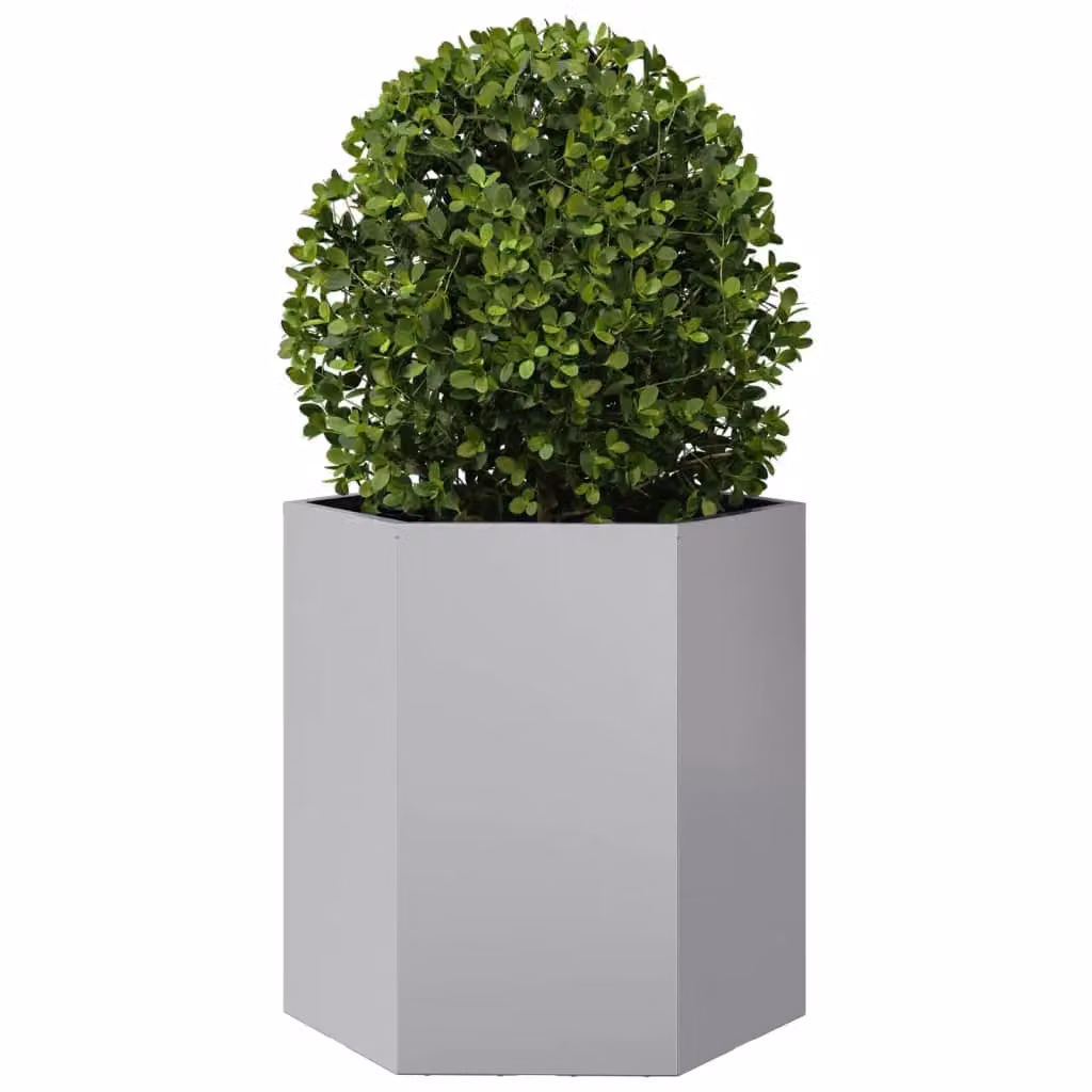 Berkfield Home Hexagon Garden Planter in Silver Galvanised Steel, W: 46 cm, D: 40 cm, H: 45 cm – 3