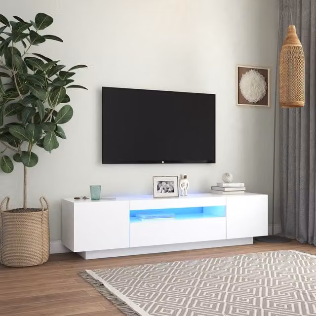 Berkfield Home Modern Glossy White TV Cabinet with LED Lights W/D/H: 160 x 40 x 40 cm – 1