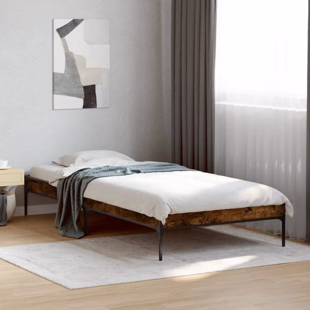 Berkfield Home Durable Smoked Oak Bed Frame in Brown, W/D/H: 90 x 200 x 30 cm – 2