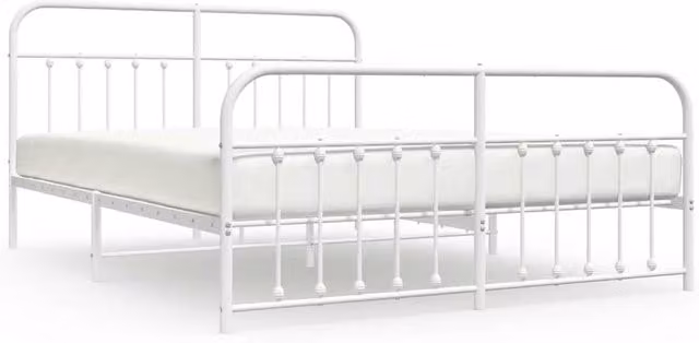 Berkfield Home Metal Bed Frame with Headboard and Footboard in White, W/D/H: 183 x 213 cm