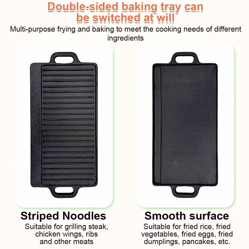 EONLION Non Stick Cast Iron Griddle Pan BBQ Grill, Black, Width: 100 cm – 2