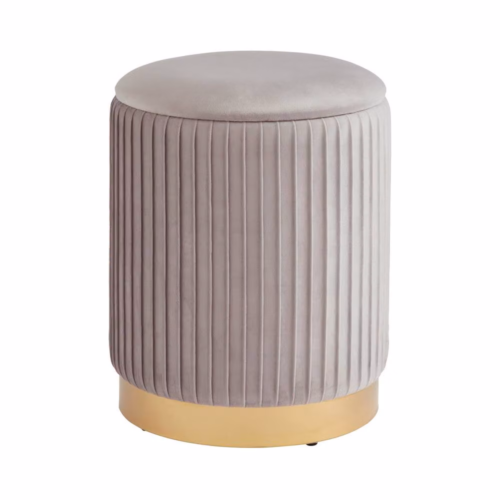 GFW Esme Velvet Pleated Storage Stool in Grey and Gold – 2