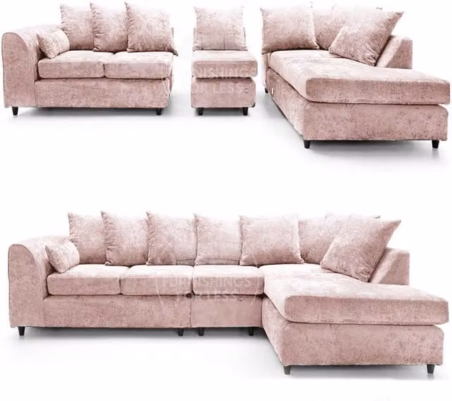 Furnishings For Less UK Monaco Pink Chenille Fabric Large 5 Seater L Shaped Corner Sofa, Right Hand Facing