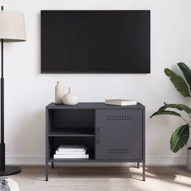 Berkfield Home Anthracite Steel TV Cabinet in Dark Grey, W: 68 cm, D: 39 cm, H: 50.5 cm