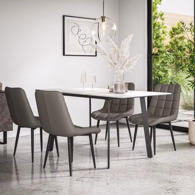 More4Homes Haydon Extending Marble Effect Dining Table Set with 6 Nova Faux Leather Chairs in Grey