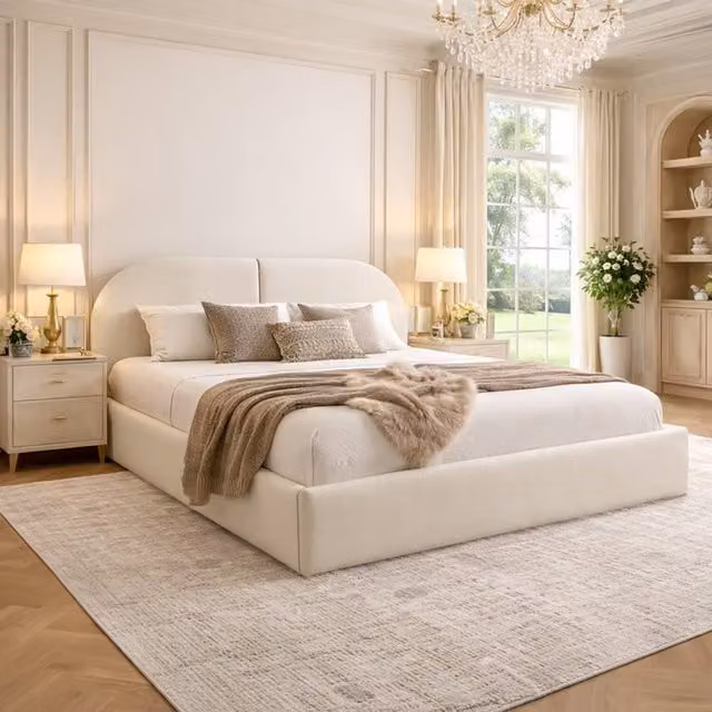 Desire Deco Dolores Upholstered Bed Frame in Beige, W: 140 cm, D: 200 cm – 1
