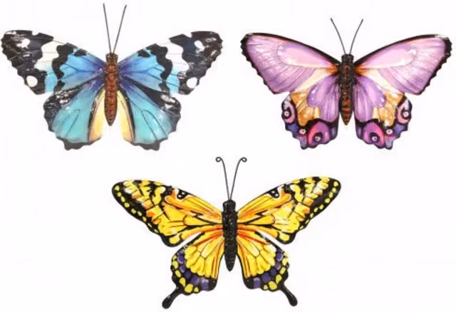 Betley Butterfly Set of 3 Multicolour Metal Butterfly Wall and Fence Art