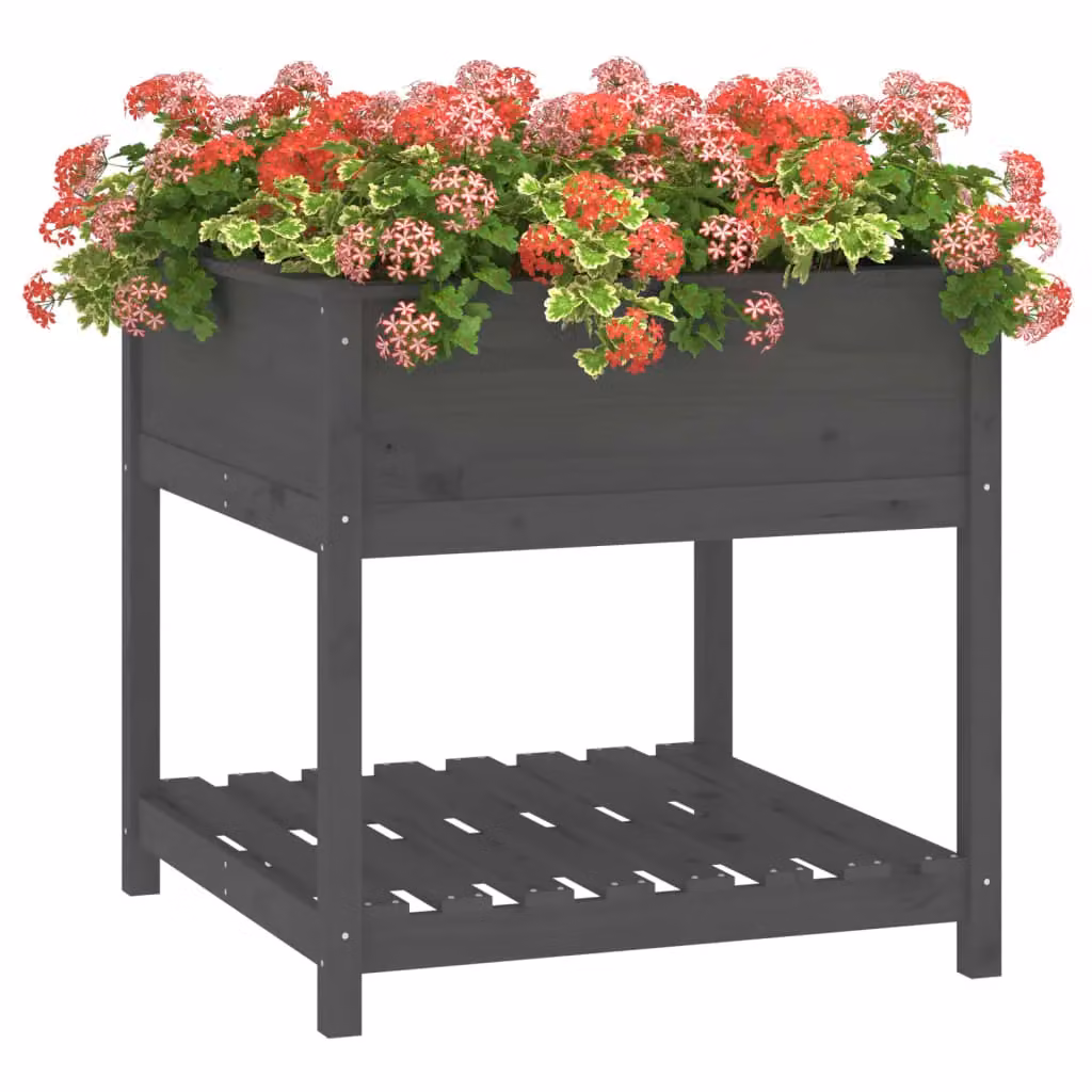 Berkfield Home Planter with Shelf in Grey, Solid Pine Wood, W/D/H: 82.5 x 82.5 x 81 cm – 3