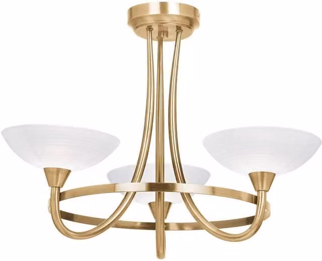Netlighting Cagney 3 Light Semi Flush Ceiling Light in Antique Brass and White Glass with G9 Base