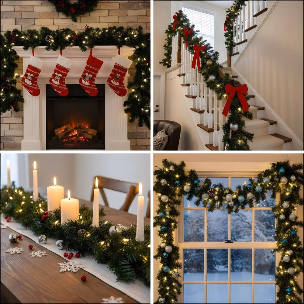 Shatchi 2.7m Green Christmas Garland with Foliage and Leaves – 8