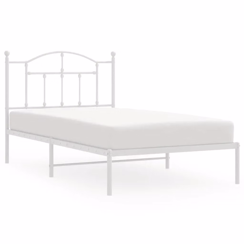 Berkfield Home Metal Bed Frame with Headboard in White, W: 100 cm, L: 190 cm – 2