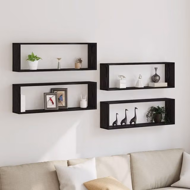 Berkfield Home Set of 4 Wall Mounted Shelves in Black Oak, W: 80 cm, D: 26 cm, H: 15 cm – 1
