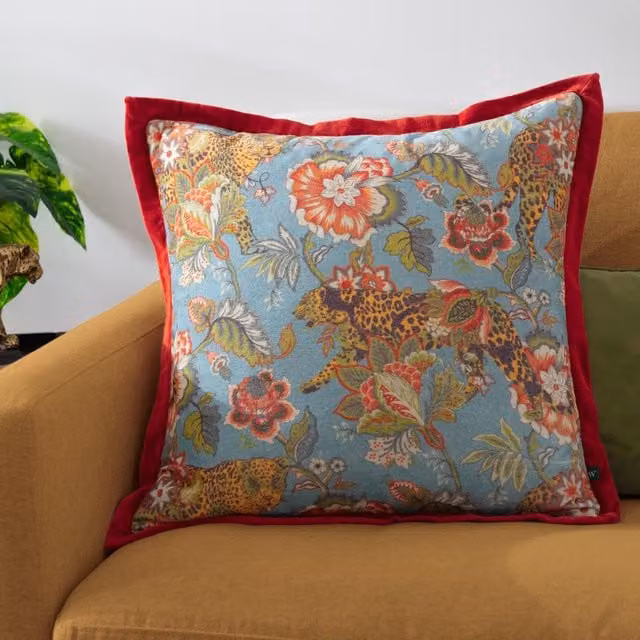 Wylder Tropics Jawai Multicolour Floral Velvet Square Cushion, W/D/H: 50 x 50 x 50 cm – 1