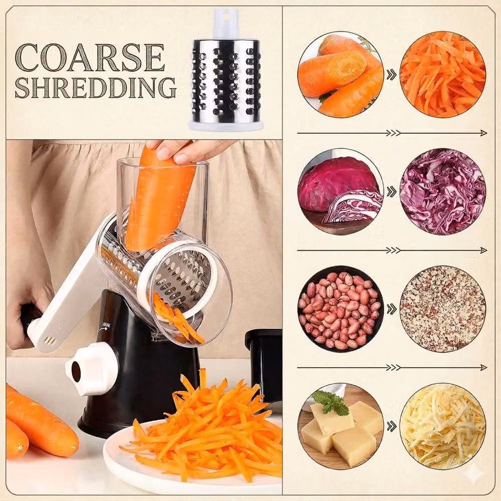 Dragodirect 3 in 1 Rotary Cheese Grater and Shredder with Handle in Black – 3
