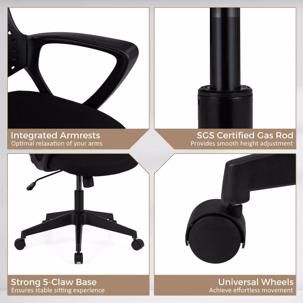Gymax Ergonomic Black Mesh Fabric Swivel Office Chair with Armrests and Castors – 6