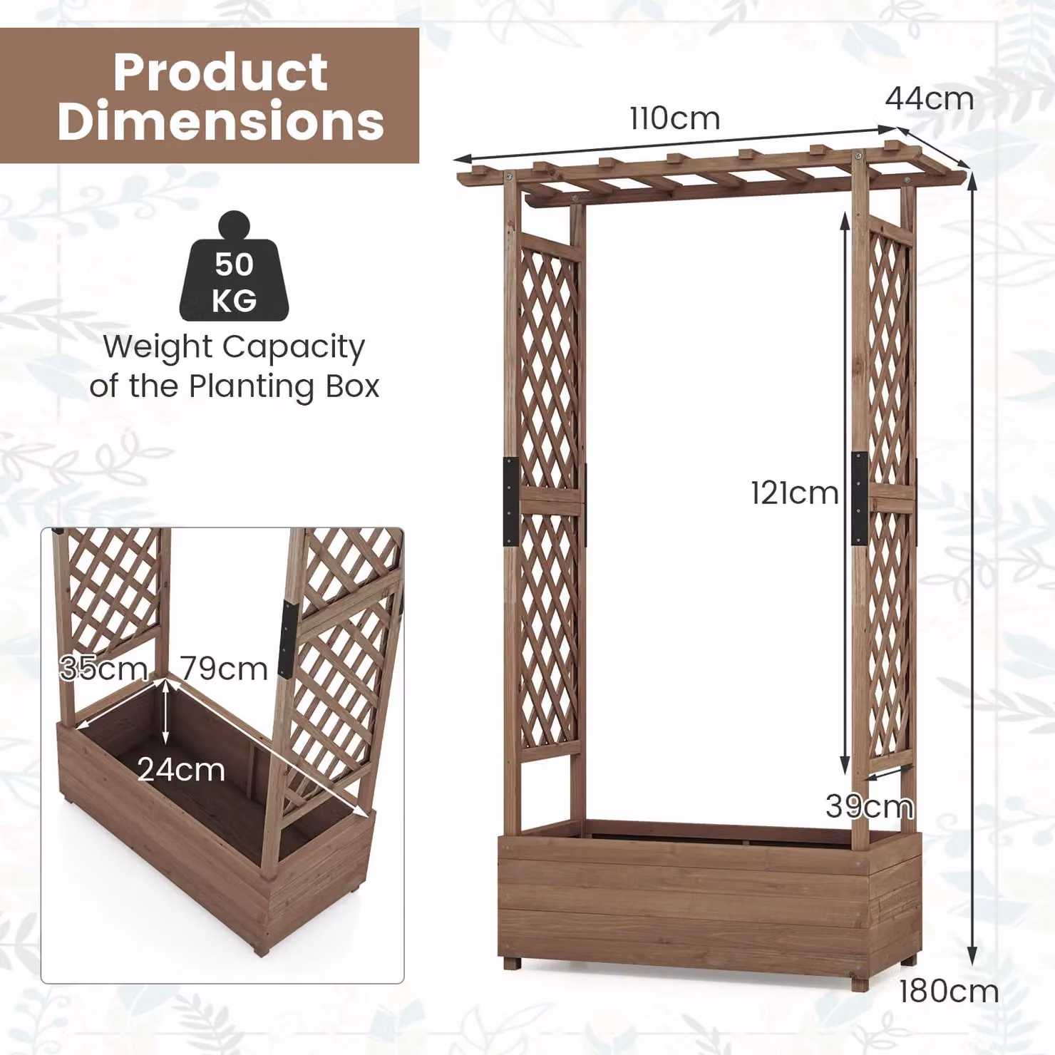 Costway Raised Garden Bed Fir Wood Planter Box with Hanging Roof, Brown, W/D/H: 180 x 110 x 44 cm – 2