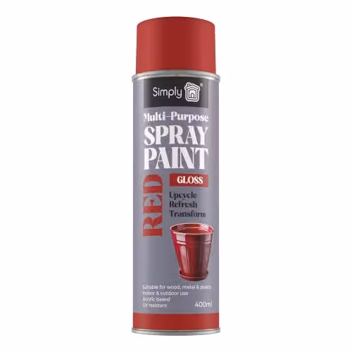Simply Auto Multipurpose Gloss Red Spray Paint, 400ml Quick Drying Weatherproof Aerosol
