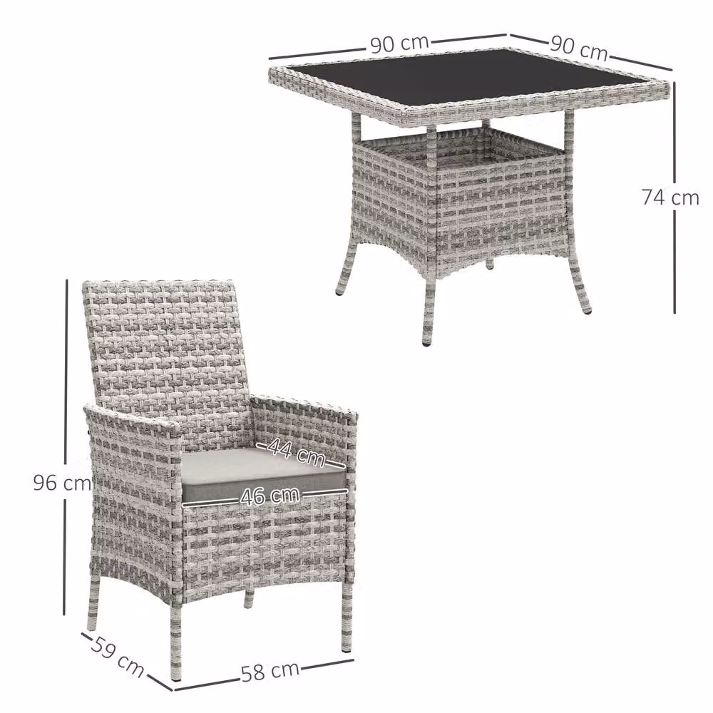 STILVORA 4-Seater Modern Dining Set with Grey Tempered Glass, Rattan and Metal Design – 3
