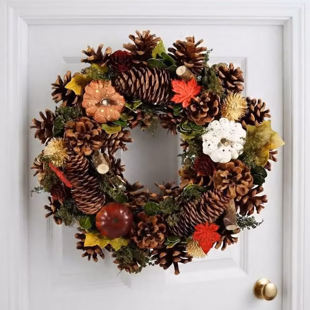 Garden Greatness Harvest Autumn Leaves Pumpkin Wreath in Orange and Multicolour, Diameter: 30 cm