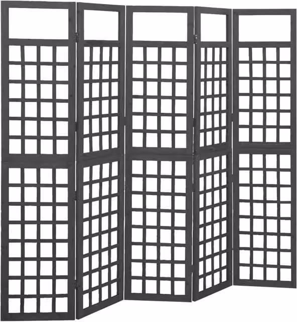 Berkfield Home 5-Panel Trellis Room Divider in Black Solid Wood, W/H: 201.5 x 180 cm