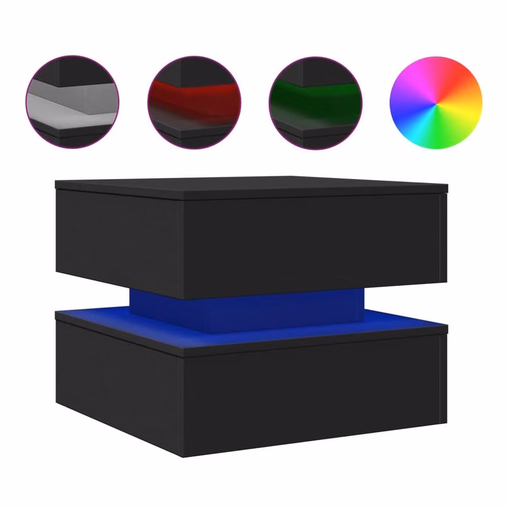 Berkfield Home Modern Black Coffee Table with LED Lights W/D/H: 50 x 50 x 40 cm – 3