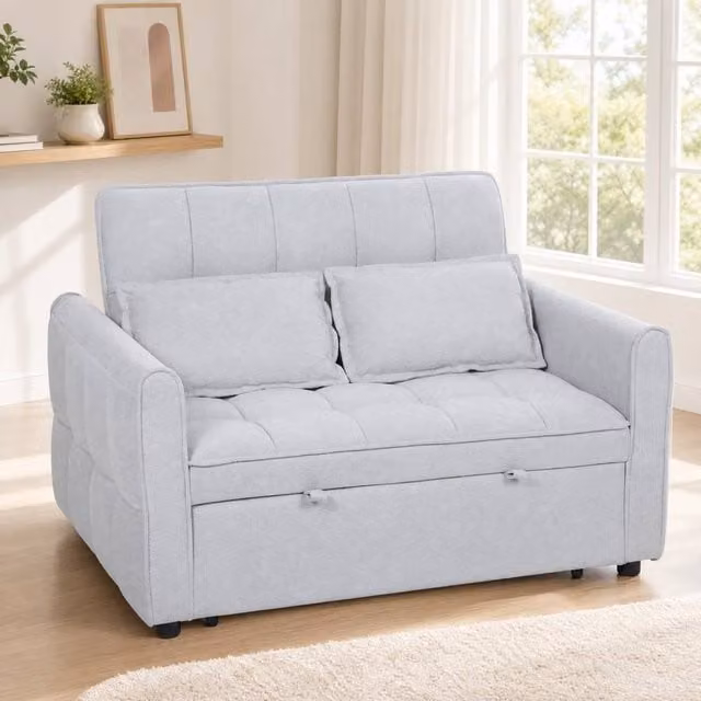 STILVORA 2 Seater Sofa Bed in Grey with Adjustable Headrest and Pull Out Frame