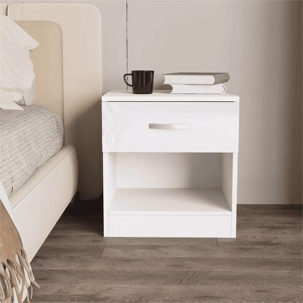 PAWNORA Modern Glossy White Bedside Table – 3